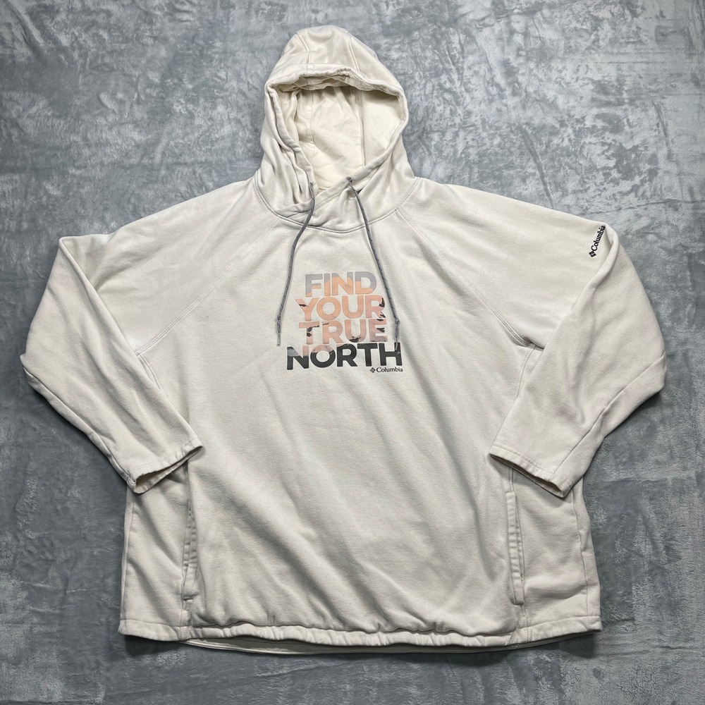 Columbia Hoodie Mens 2XL Cream Find Your True North Graphic Pullover